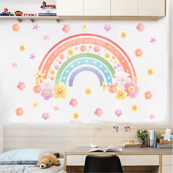 Regnbue Veggklistremerker Veggdekorasjoner Fargerike Regnbueblomster Veggklistremerker for Jenter Barnerom Babybarnehage