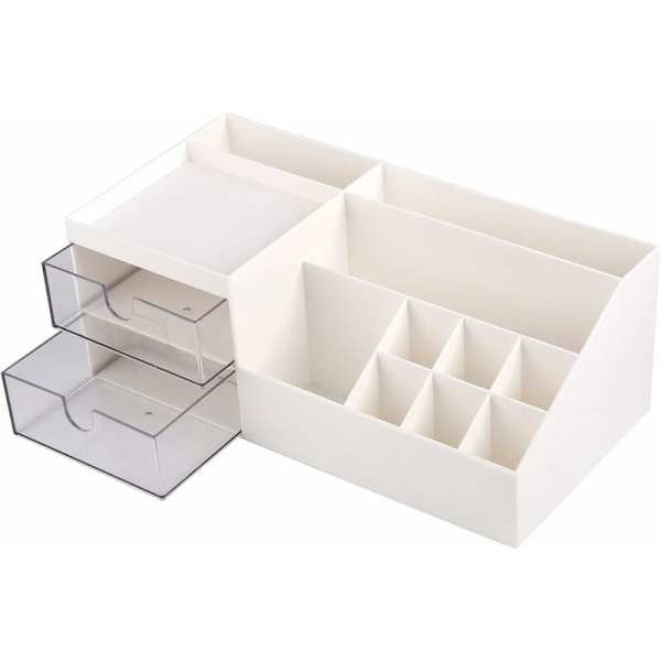 Makeup Organizer, Makeup Opbevaring, Kosmetik Opbevaring med Skuffer til Skrivebordsarrangør, Makeup Organizer til Kommode, Soveværelse, Badeværelse Hvid