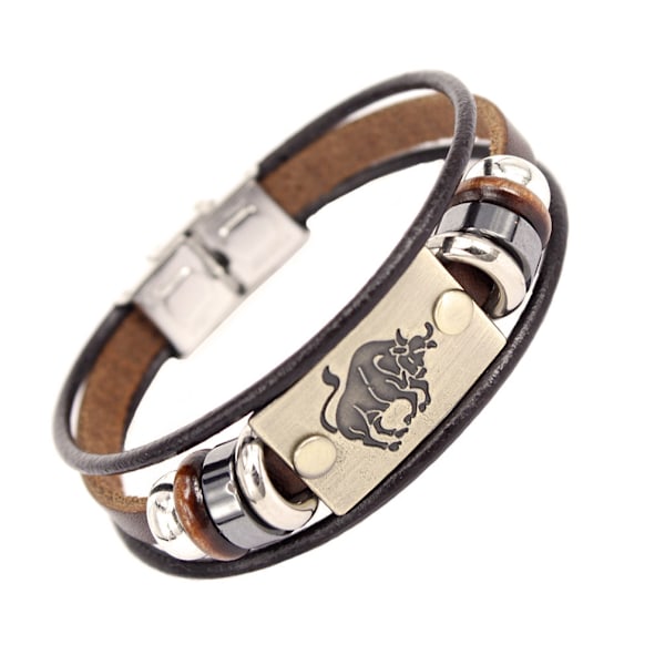 Taurus cowhide bracelet simple small gift stainless steel couple leather bracelet