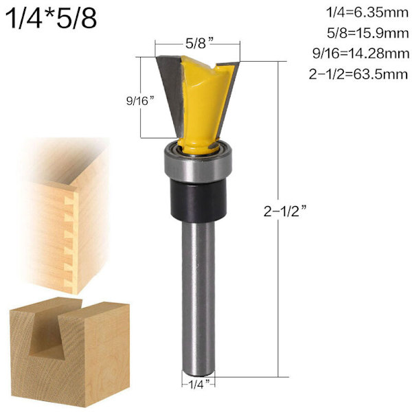 2 kpl 6,35 mm:n varren reitittimen teräpyrstösarja puutöihin - 12,7 mm 15,9 mm musta ja keltainen
