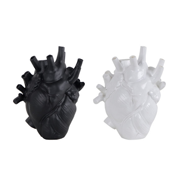 Sort Hjerteformet Blomster Vase Harpiks Vase Tørrede Blomster Vas Potte Krop Skulptur Desktop Ornamenter Blomsterpotte Hjem Indretning