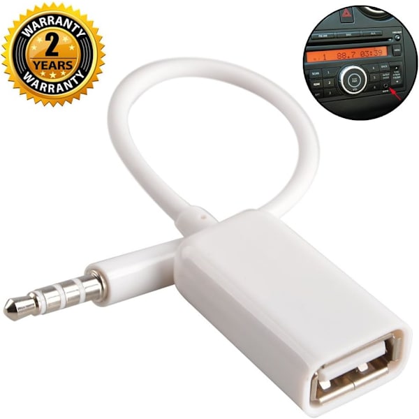 2 stk. AUX til USB 3,5 mm han Aux Audio Jack Stik til USB 2.0 hun Konverter Kabel Ledning til Bil Hvid af (Bil Har Behov for MP3 Dekode Funktion)