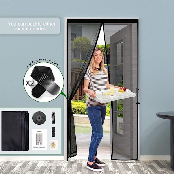 Tykkelse myggenet vindue dør 100x210cm meget tæt magnetisk net anti flue og insekt gardin med tape, magnetiske pinde, automatisk lukning