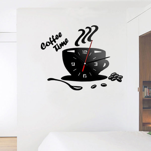 Kreativ DIY Akryl Køkken Vægur Moderne Design Kaffe Kop Form Ur Vægskunst Hjem Dekoration Hul Digitalt Ur