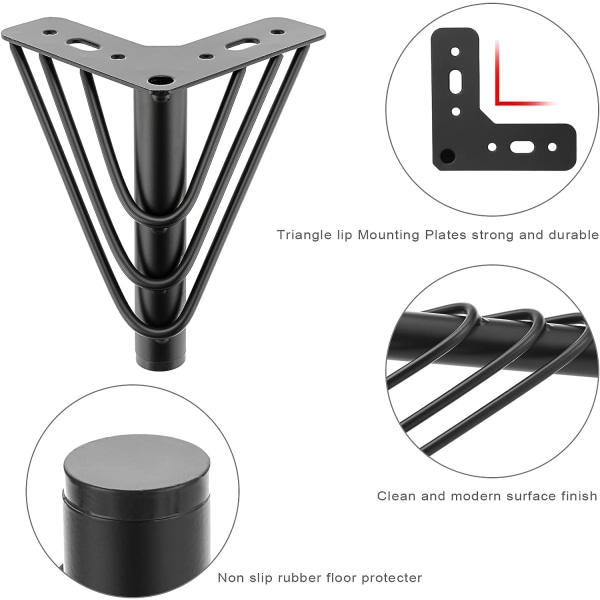 Sats med 4 metallmöbelben 15CM triangulär topplatta fötter, kraftiga DIY-ersättningsmöbelben, stödben för soffa, säng, stol, skåp,