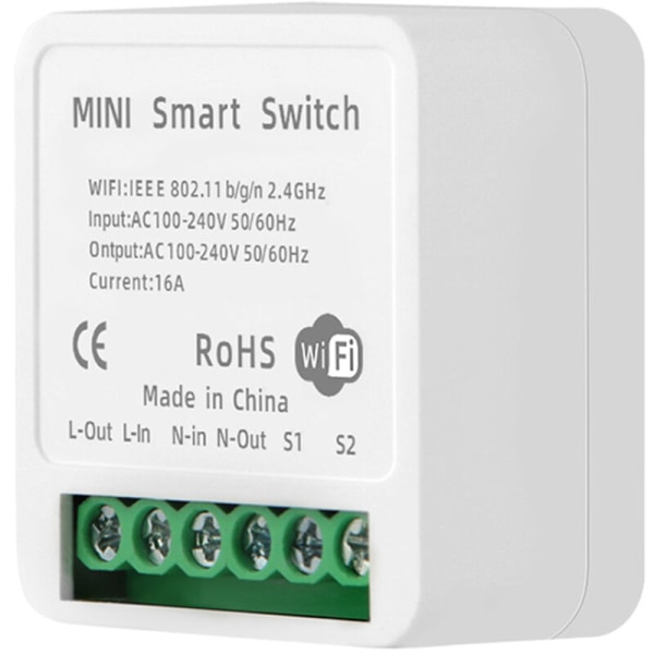 Wi-Fi Mini Smart Switch -moduuli, jossa sovellus/äänikaukosäädin tuki Ajoitus/Ajastin/laitteen jakaminen Kaksisuuntainen ohjaustoiminto Mini Smart Home päällä/pois