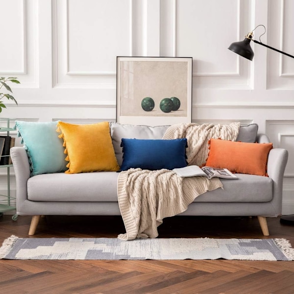 2 stk fløyel myke ensfargede dekorative putetrekk med frynser frynser boho putetrekk for sofa seng marineblå