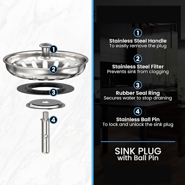80mm Diskbänksavloppssil - Universal Rostfri Stålsil, Pop-Up Korgpropp, 32 & 25mm Stift - Diskmaskinssäker, Ingen Täppning & Inget Överflöde