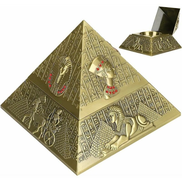 Egyptisk pyramidmodell Metallstaty, retro ornament dekorationsartiklar hantverk för dekoration/gåva/samling (brunbränd)