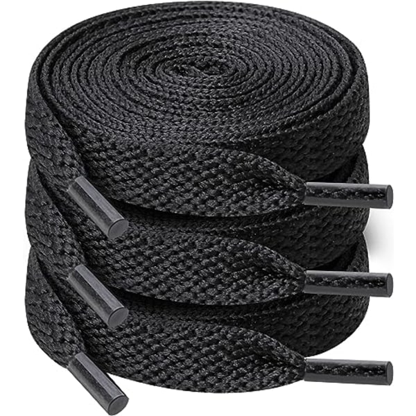 3 par skosnören, 8 mm breda platta skosnören för sneakers, löpning, vuxna, barn svart