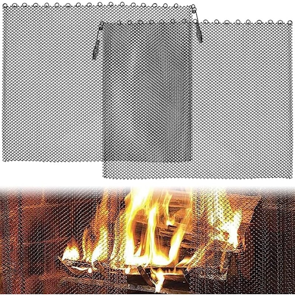 Paket med 2 skorstensnätgardiner, brandskyddskedja med scrollmönster, metallbrandvägg (61 x 46 cm)