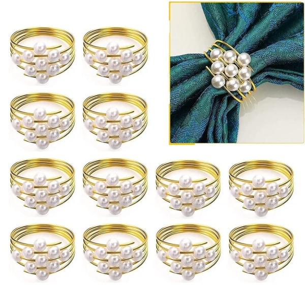 12 stk. Guld Servietringe, Servietringholder Bryllupsgaver, Bord Servietringe Perle Servietringe