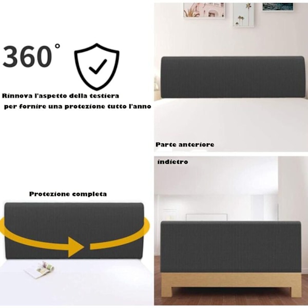 Sengegavlbeskytter, Sengegavlbeskyttelse Trekk Vaskbar 360 ​​° grå 150cm Passer for en 140-170cm sengegavl