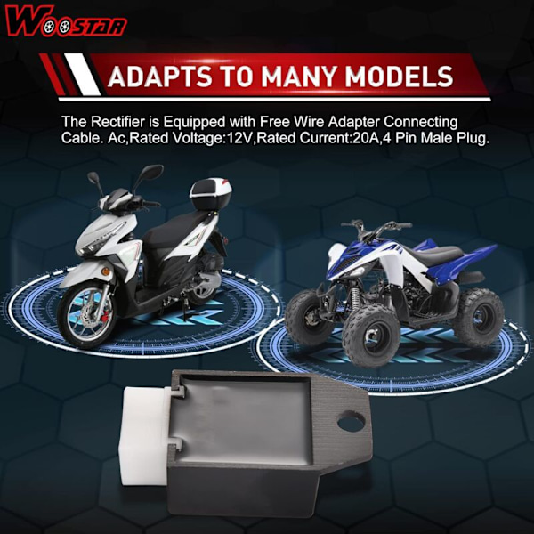 12V 4 Ben Réger regulator Udskiftningsregulator til 50cc 70cc 90cc 110cc 125cc 4 hjul ATV COMOTER SCOOT KART DUN DUNE BUGGY