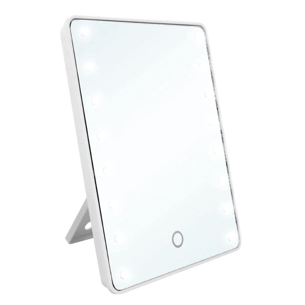 Upplyst sminkspegel med 16 LED-lampor Pekskärmsförstorande skrivbordssminkspegel Bärbar Upplyst sminkspegel justerbar (Whi