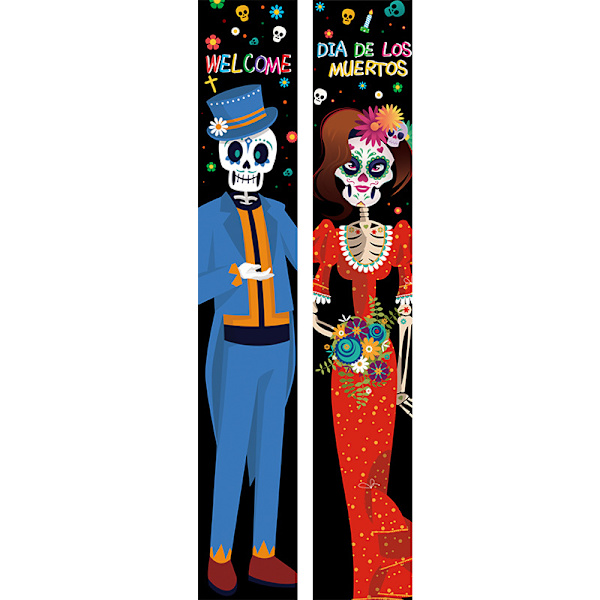 Dag av de döda festdekoration par spöke par skelett brud dörr gardin Halloween atmosfär layout flagga