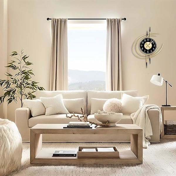 Stor gyllene väggklocka, XXL modern design väggklocka 54CM, tyst jätteväggklocka utan tickande, original vardagsrum metall väggklockor för vägg