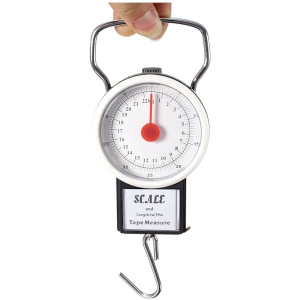 Vaaka, vaaka ja dynamometri 2 in 1 Matkalaukkuvaaka mittanauhalla - Kannettava käsipaino, jonka kapasiteetti on 22 kg ja 1 m mittanauha tarkkaan W