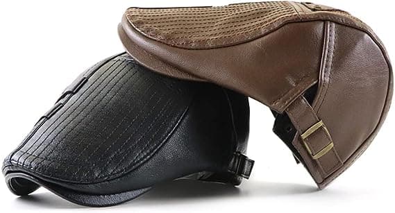 Herre Flat Cap Hat Justerbar Flat Beret PU Lær 56-60cm
