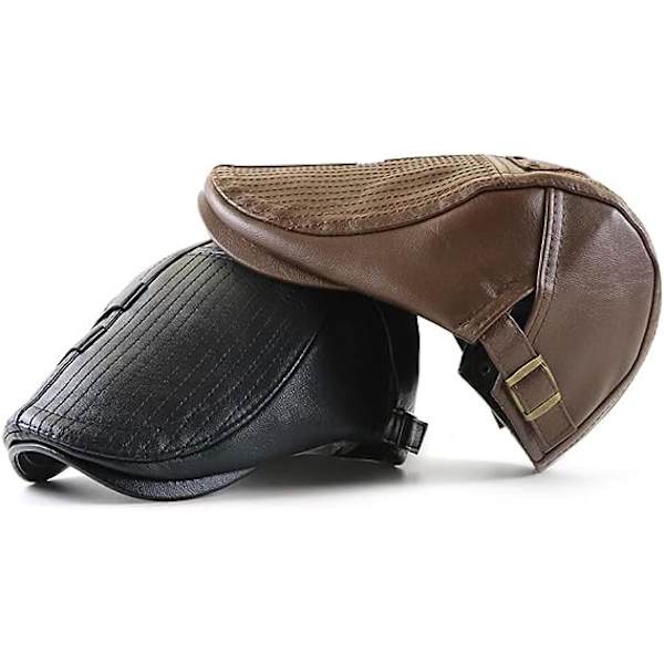 Herrkeps Flat Cap Hat Justerbar Flat Beret PU Läder 56-60cm