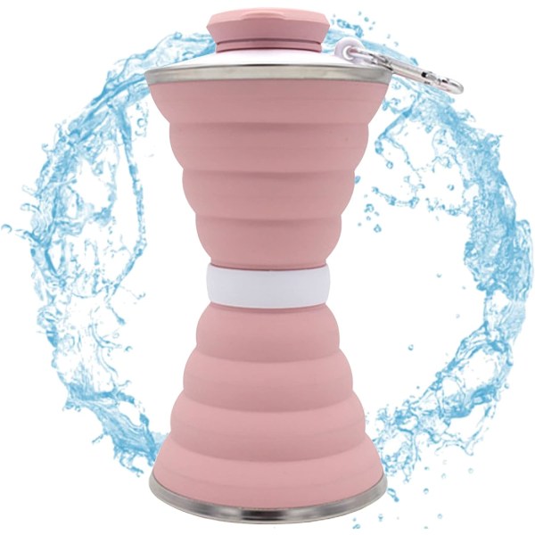 Rosa sammenleggbar vannflaske 500ml Reise vannflaske Silikon sammenleggbar vannflaske med karabinkrok Lekkasjesikker Campingkopp for utendørsaktiviteter G