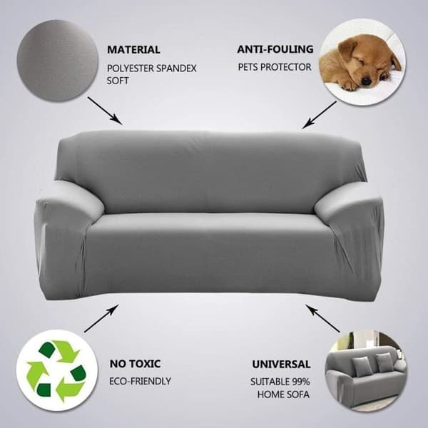 3-sits Sofföverdrag med Stretch Armstöd - Sofföverdrag för Vardagsrum Sovrum - GRÅ - 235-300cm