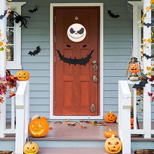 Halloween-tervetuliaiskyltti etuoven koristeluun, puinen pyöreä seinäkruunu lomajuhliin