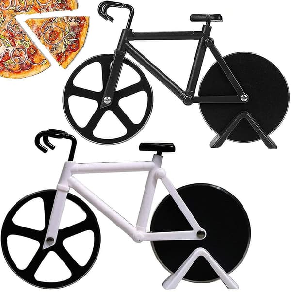 Pizzakutter i rustfritt stål Deigpizzakutter (2 deler, svart, hvit)