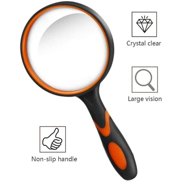 10X Leseforstørrelsesglass med Sklisikkert Mykt Gummihåndtak, 75mm Knusesikkert Speil, for Vitenskapsbøker, Aviser, Lesing, Insekter, Hobbyer, Ora