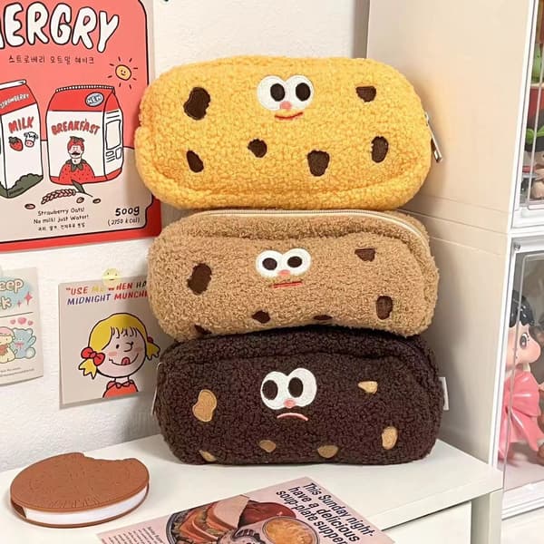 Smørkjeks pennal stor kapasitet plysj leketøy oppbevaringspose kosmetikkpose stasjonær boks