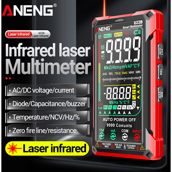 Digital multimeter Smart Touch Automatisk Beach 9999 Uppladdningsbar Anti-Slug Laddar konton OHM AMP Voltmeter med DC/AC KONDENSATOR KONDENSATOR RESISTANS