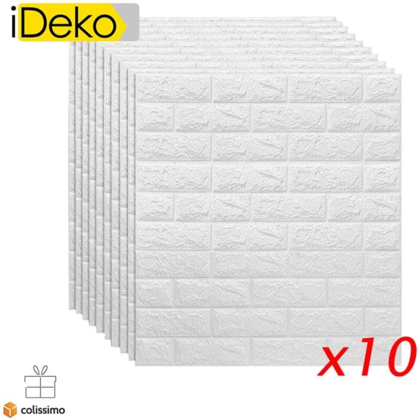 iDeko® 10X 3D Tapet Simulering Steinstein DIY PE Skum DIY Vanntett Selvklebende Hvit 0,7*0,77 (M)