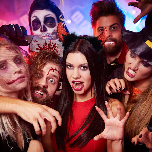 Glitter Djävulshorn Huvudband, Röda Djävulshorn Djävul Kostym Kvinnor Män Flickor, Halloween Maskerad Cosplay Huvudband (Svart och Röd)
