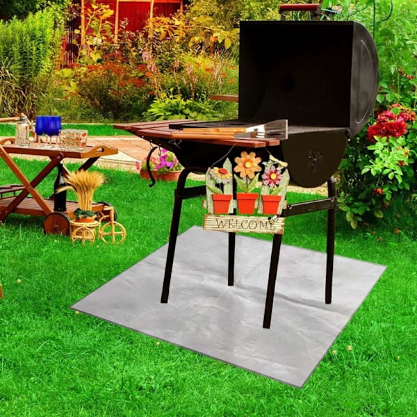 100 cm (grå) brandsäker grillmatta, eldstadsmatta för terrass, vattentät värmebeständig golvskyddsmatta för höga temperaturer