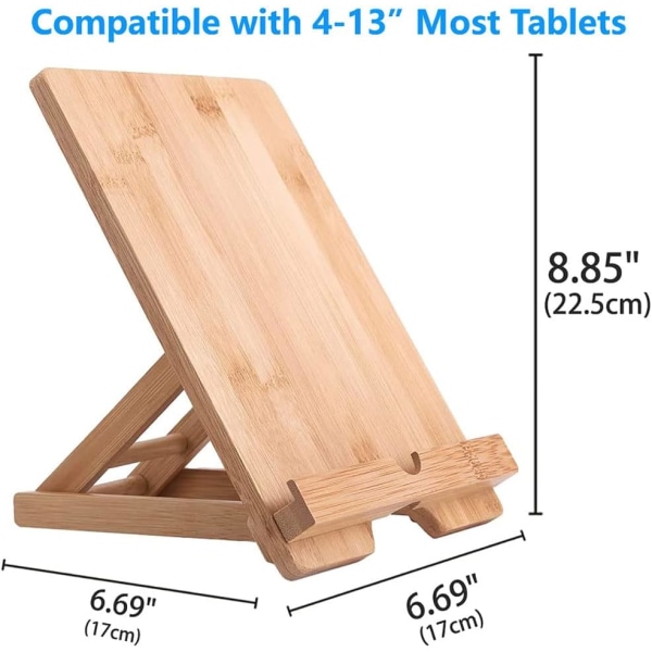 Bambus-tablet- og mobiltelefonholder til desktop, til iPhone, iPad