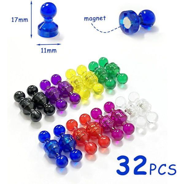 32 kappaleen muovinen valkotaulun magneetti, 8 väriä, 11 x 17 mm, kartiomainen magneetti, jääkaappimagneetti valkotaululle, ilmoitustaululle, jääkaapille, kortille