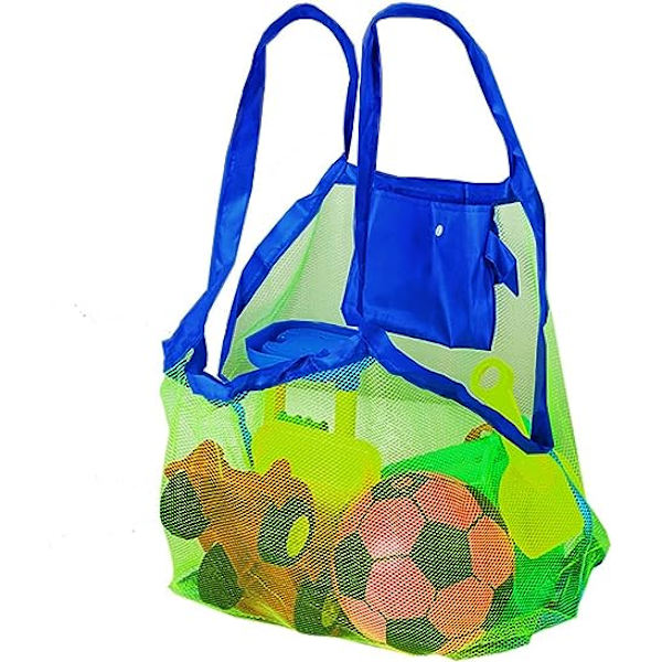2 store mesh tasker til sand, strandlegetøj, badelegetøj, håndklæder osv. (XL 45cm) - Solid, modstandsdygtig, praktisk