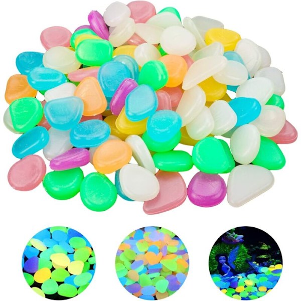 Färgglada självlysande stenar 100 st akvariedekoration stenar akvarium fluorescerande förmodligen 1,8 till 3 cm dekorativa stenar