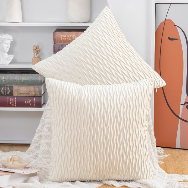 Hvid 45x45cm 2 stk. Blød fløjls dekorativ pudebetræk Luksus sofa soveværelse