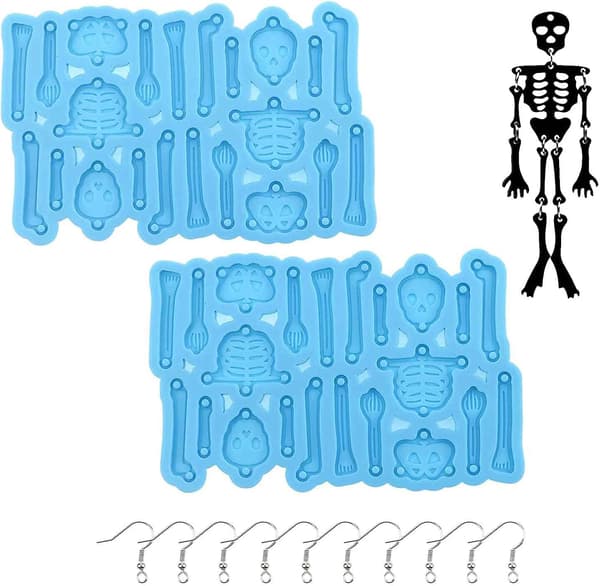 2 stk. kranie skelet øreringe harpiks forme silikone epoxy støbeforme halloween silikone forme til diy smykker håndværk