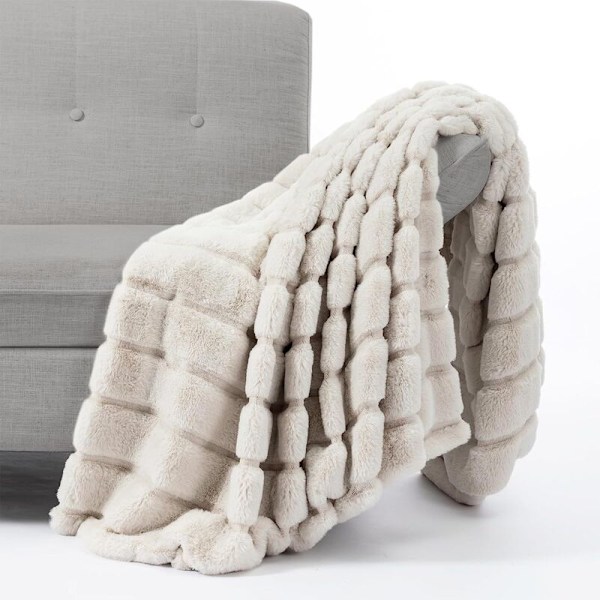 Pelspledd til sofa, tykt og mykt vinterpledd til sofa, soverom, stue, 130 x 160 cm, beige
