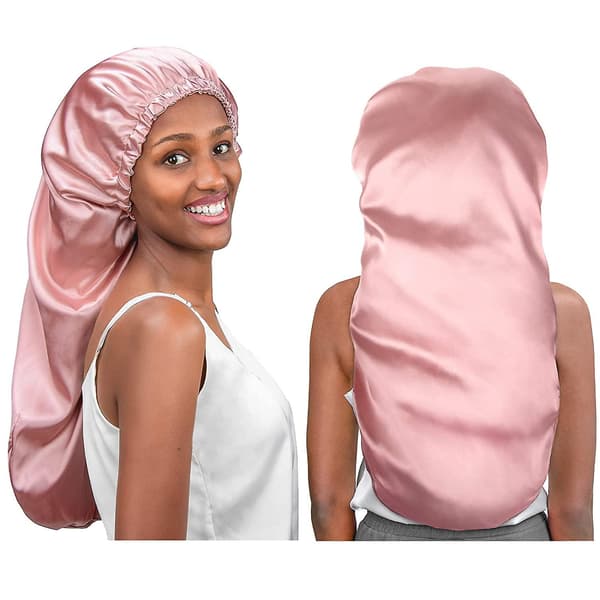 2 stk. Satin Hårbonnett for Kvinner, Rosa Myk Elastisk Bånd Lang Satin