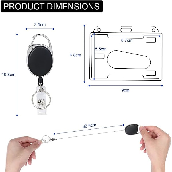 (3 stk) Merkeholder med Yoyo og Holdbar Lanyard for Visittkort, Student ID, Merkebeskyttelse