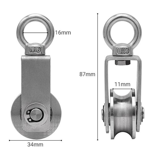 Talja 2 laakerilla, kaapelipyörä, 304 ruostumaton teräs talja 34mm