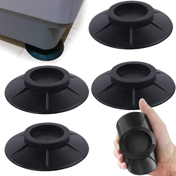 4 stk. vaskemaskine foddæmpere, anti-vibrationsmåtte, gummi, anti-vibrationsdæmpningspuder, tørretumbler, anti-vibrationsmåtte, sort