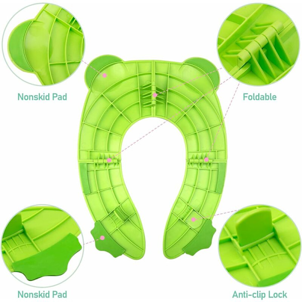 Baby Toiletreducer, Rejse Toiletreducer, Sammenklappeligt Børne Toiletsæde, Børne Toiletreducer, Rejse Sammenklappeligt Toiletsæde med 1 Bærepose, Grøn Fr