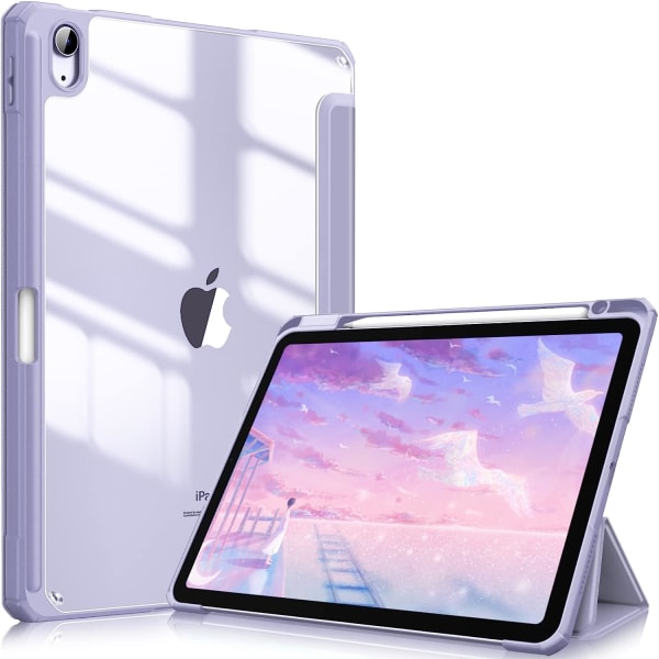 Deksel for iPad Air 2022 5. generasjon 10,9 tommer/iPad Air 4 2020 - Gjennomsiktig deksel [Oppbevaring og styluslading] Støtsikker automatisk dvale/vekke C