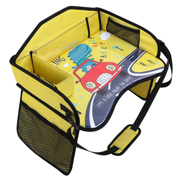 Barnresebricka (gul), bilbricka lutad mot tvättbar målarbräda, multifunktionell leksak, avtagbar bricka