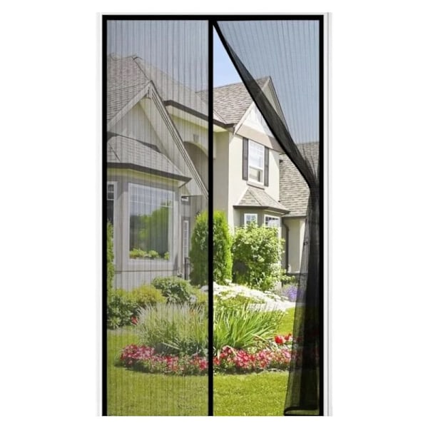 Myggnett magnetisk dør 120x210cm svart anti-fluegardin for balkongdørholder kjellerdør terrasse, sterkere magneter, selvklebende installasjon uten