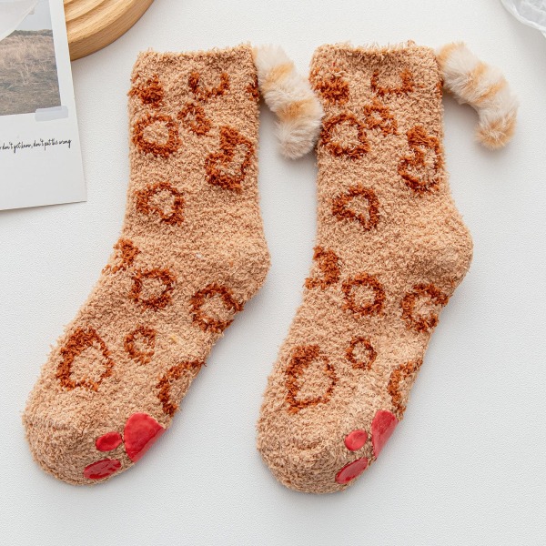 Women's plush socks, winter thickened warm wool home slipper socks, cartoon comfortable soft ankle socks loose socks